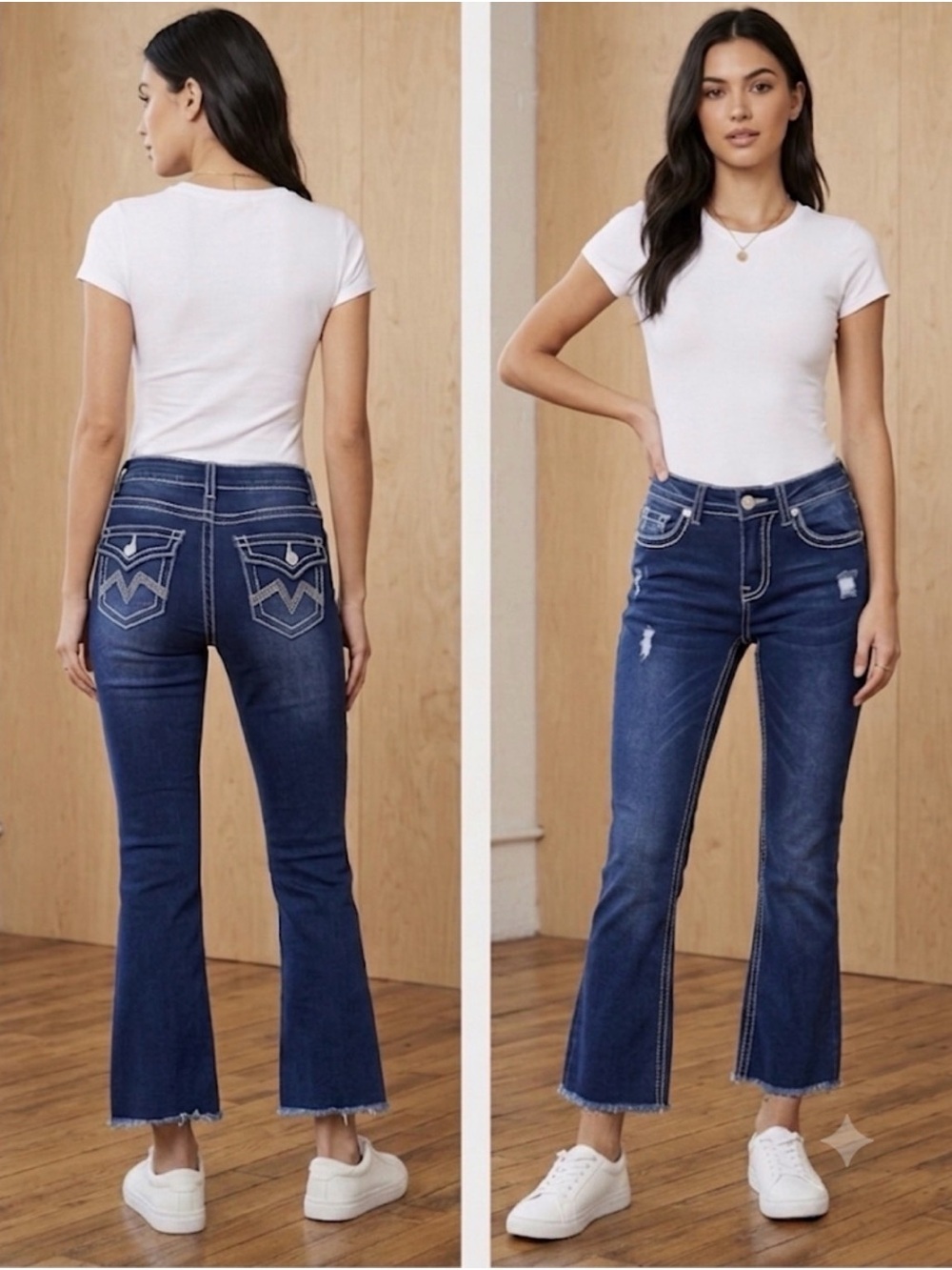 Bamboo Low Rise Ankle flare whipstitch flare bling flap pocket y2k jeans 1